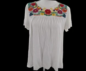 Gibson Womens Size M Floral Embroidered Top Short Sleeve Thin Lightweight Blouse - Picture 1 of 8