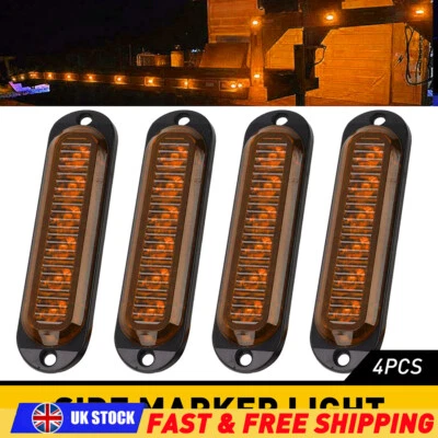 4 PC LED Side Marker Lights 12V 24V Orange Amber NEON Indicator Lorry + Bracket - Image 1 of 4