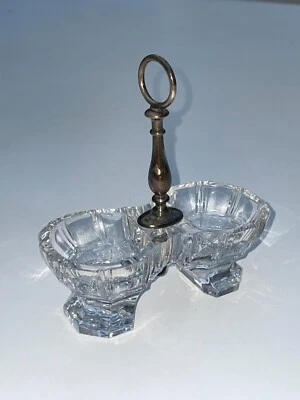 BACCARAT Ancien SALERON double réservoir CRISTAL TAILLÉ & MÉTAL ARGENTÉ signé - Photo 1/4