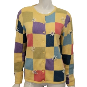 Christopher Banks cardigan womens medium daisy 55% ramie cotton sweater VTG - Picture 1 of 24