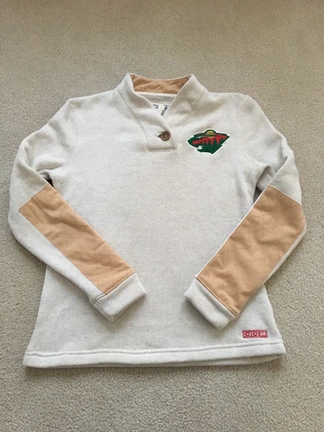 Minnesota Wild CCM 1 BUTTON SHAWL Cowl COLLAR SWEATER Elbow Patch WOMEN S Cover