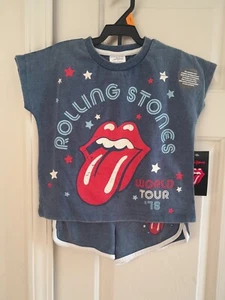 The Rolling Stones Toddler Girls Licensed 2 Piece Blue Short Set Size 4T - Picture 1 of 5