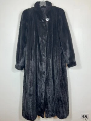 Abrigo clásico de piel MINK negro azabache para mujer 2XL extra grande 51" de largo ligero Foto 1 de 4