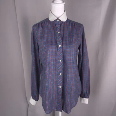 Blusa Top Mujer Mediana Azul Rojo Blanco Cuello Peter Pan Americana Academia Foto 1 de 4