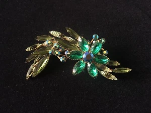 Vintage Gold Tone Metal Pin/brooch With Blue Green Glass Stones 3 1/2 Long - Picture 1 of 3