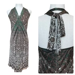 Elie Tahari Damen Midikleid Neckholder Style grün braun Print - siehe Maße - Bild 1 von 12