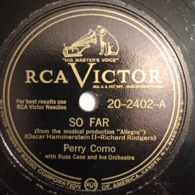 Perry Como With Russ Case And His Orchestra - So Far/A Fellow Needs A Girl 1947 - Image 1 of 4