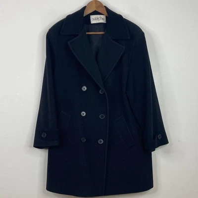 Vintage Overcoat Womens 12 Black Wool Cashmere Flannel Double Breast Peacoat Foto 1 de 4