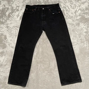 Levis 501 Jeans Mens 36x30 Black Straight Denim Button Fly Grunge Skater - Picture 1 of 12