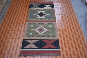 Jute Hand-Woven Carpet Tribal Traditional Kilim 2.6x6 Area Rug - Picture 1 of 6