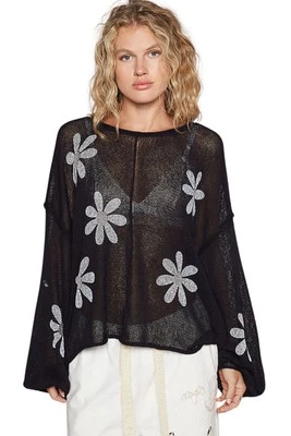 Suéter Pullover POL Clothing Mujer Estampado Floral Manga Globo, Negro Foto 1 de 3