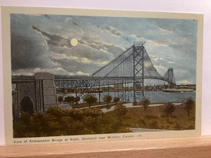 Night View of Ambassador Bridge/Sandwich Near Windsor, Canada - Vintage Postcard - Picture 1 of 3