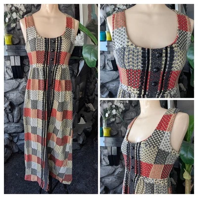 Vintage 70s Cottage Core Handmade Jumper Maxi Dress Knit Patchwork Sz S Hippie - Image 1 of 4