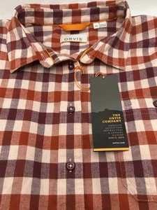 Orvis Hemd Damen XL weinrot/creme/gebrannt orange Flanell Büffel kariert Knopf Neu mit Etikett - Bild 1 von 6