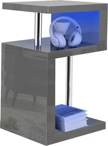 High Gloss Coffee Table Small Side table With Storage Shelves, 2 Tier Sofa End - Picture 1 of 6