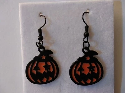 Pendientes Calabaza Naranja y Negro Esmalte Pintado Halloween Jack o Linterna Cara Foto 1 de 2
