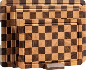 Cutting Board Set Acacia Wood Checkered Cutting Boards for Kitchen 3 Pcs Choppin - Picture 1 of 12