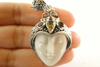  Colgante amarillo citrino diosa balinesa cara ojo cerrado plata esterlina 925 Foto 1 de 4