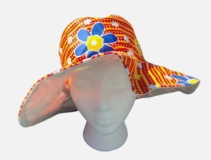 1970's Retro Groovy Orange Flower Cotton Hong Kong One Size Fits All Sun Hat EUC - Picture 1 of 9