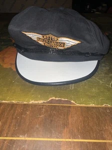 Vtg Harley Davidson Captains Hat Motorcycle Black Wool White Leather Brim USA LG - Picture 1 of 7