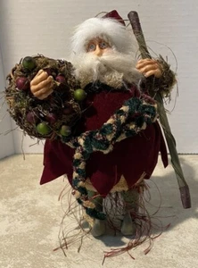 Sears Roebuck Woodland Rustic Santa Ornament with Walking Stick Wish For Joy - Picture 1 of 7