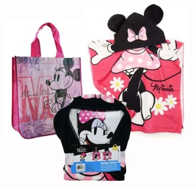 DISNEY Minnie Mouse Niños Poncho con Capucha Baño Piscina Playa Toalla + Bolso de Mano Reutilizable Foto 1 de 4