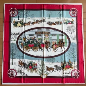 Hermes Carres90 Bull Mouth Western Coach Office Mail Silk Scarf Red - Picture 1 of 8