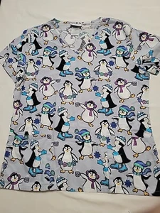 Medium Scub Star Scrub Top Winter Penguins - Picture 1 of 3