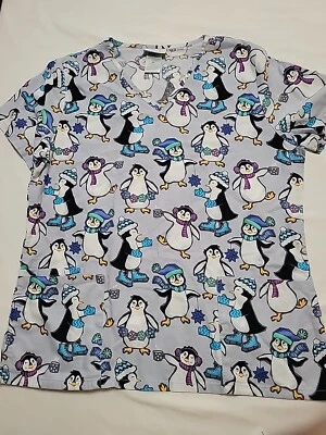 Medium Scub Star Scrub Top Winter Penguins - Image 1 of 3