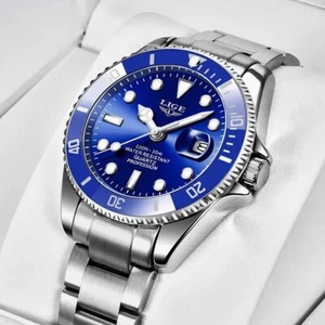 LIGE Watch Men BLUE Stainless Steel Waterproof - Picture 1 of 6