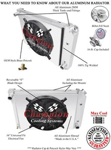 3 Row Champion Radiator, 16" HI-Performance Fan for Shroud 1973-74 Chevy Nova V8 - Bild 1 von 7