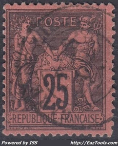 FRANCE CLASSIQUE : SAGE 25c NOIR S ROUGE N° 91 OBLITERATION LEGERE - Picture 1 of 1
