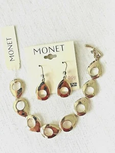 Juego de 2 piezas de pulsera + pendientes a juego Monet tono dorado eslabón NUEVO con etiquetas - Imagen 1 de 3