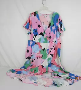 Damen Ava & Viv Flatter Kurzarm Midi Wickelkleid Abstrakter Druck 1X - Bild 1 von 15