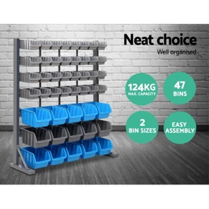 47 Bin Tool Storage Rack Holder Garage Shed Magnetic Bar Nut Bolt Organiser Blue - Picture 1 of 7
