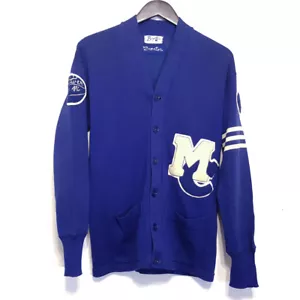 Vintage blau Wolle Letterman Varsity Pullover Strick Streifen Junior hoch klassisch Strickjacke - Bild 1 von 8