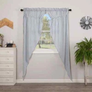 VHC Sawyer Mill Blue Ticking Stripe Prairie Long Panel Set 84x36x18" - Picture 1 of 1