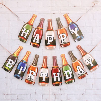 Quality Beer Bottle Birthday Party Flag Hanging Banner Celebration Decor Bunting - Image 1 of 4