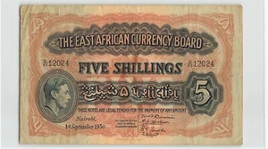 EAST AFRICA 5 Shillings 1950, P-28b, Original Circulated. D/53 12024. M1 - Picture 1 of 2