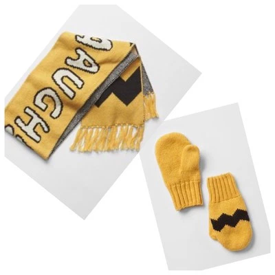 Conjunto de bufanda y guantes Baby GAP Peanuts Charlie marrón amarillo niño pequeño S/M nuevo con etiquetas Foto 1 de 4