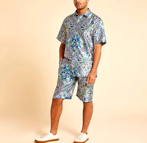 NEW Mens Inserch Short Set 2 PC Satin Print Fashion Regular Classic Fit Multi - Picture 1 of 2