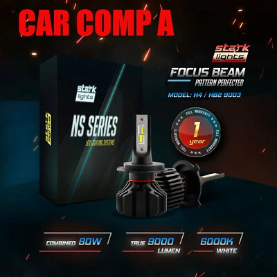 80W 9000LM Fanless LED Kit Headlight Bulbs Hi Lo 600K White - H4 HB2 9003 (E) - Image 1 of 4