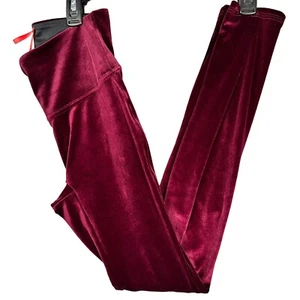Spanx S Burgundy Velvet Velour High Waist Pull On Leggings Stretch Comfort - Picture 1 of 11