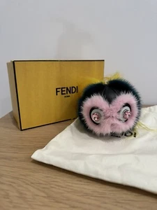 FENDI Monster Bugs Eye Bag Charm Keyring Fur w/Box Shopper Bag Booklet - Picture 1 of 4
