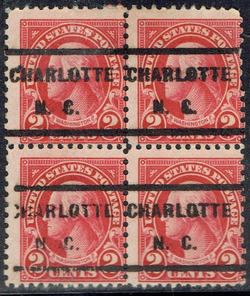 1926 2c Washington Precancel f/CHARLOTTE NC (634-232) Blk/4! NICE TYPE!! - Image 1 of 1