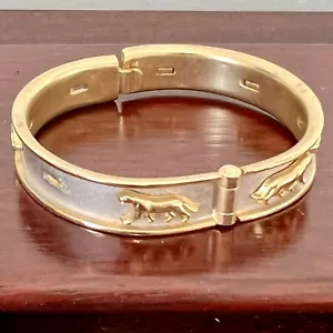 Vintage Cat Cuff Bracelet Cougar / Wildcat / Puma - Silver Base w/ Gold Costume - Picture 1 of 6