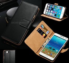 Genuine Real Leather Slim Wallet Flip Stand Case Cover for Mobiles Phones