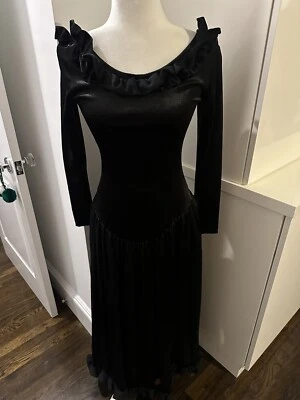 Vestido Betsey Johnson Vintage Años 90 Negro Terciopelo Grapa Manga Larga Pequeño Patinador Foto 1 de 4