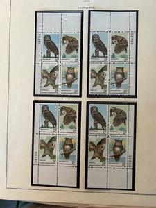 US Stamps SC# 1760-1763 Owls 15c PB's of 4 corners same PB# MNH 1978 - Picture 1 of 1
