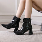 Full Size Patent Leather Zipper Party Bootie Womens Block Heel Ankle Boots Shoes